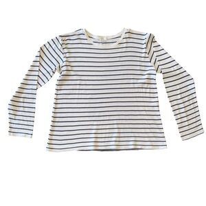 LAKE Pajamas White Navy Stripe Long Sleeve Pajamas Shirt Small 100% Pima Cotton